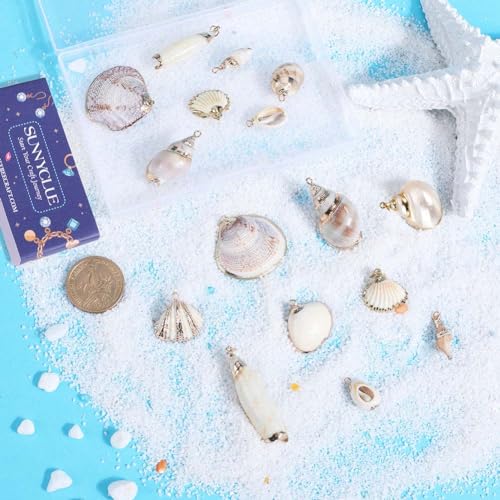 SUNNYCLUE 1 Box 20Pcs 10 Styles Seashell Charms Bulk Sea Shell Charms Large Gold Electroplated Natural White Conch Cowrie Ocean Beach Charm for Jewelry Making Charms Women DIY Necklaces Earrings Craft - color: 1 Box 20Pcs 10 Styles Seashell Charms