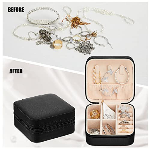 Taiyin Travel Jewelry Case, Bridesmaid Gifts Mini Jewelry Organizer, PU Leather Portable Earring Box for Women Girls - color: Black
