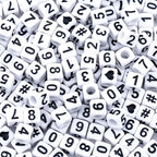 800Pcs Square Number and Heart Beads, 6X6mm White and Black Acrylic Beads for Friendship Bracelets Making - color: Black Number White Beads