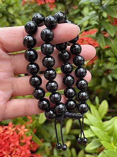 GAF TREASURES Grade A ++ Gemstone Round Bead Adjustable Bracelet 10mm, Genuine Crystal Bead Bracelet, Gift for Men & Women - color: Black Obsidian