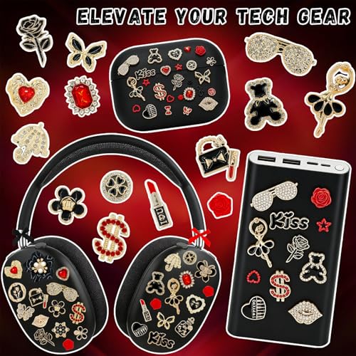 RidaaFri Junk Phone Case Charms Kit, 3D Flatback Rhinestone Gems with Red Black Bow Flower Butterfly Heart Rose, Large Charms Set for DIY Case Craft, Phone Making Supplies Women - color: Black/Red