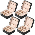 Neveika Portable Travel Mini Jewelry Box Leather Jewellery Ring Organizer Case Storage Gift Box Girls Women (4pcs black). - color: black