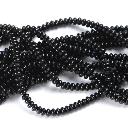 150PCS 2x4mm Natural Black Agate Stone Rondelle Beads Abacus Disk Stone Beads Round Loose Spacer Gemstone for DIY Bracelet Necklace Jewelry Making - color: Black agate Stone, size: 2x4mm Abacus Disk