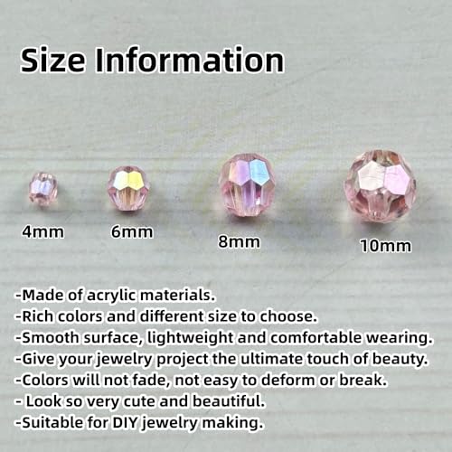 1800pcs Acrylic Faceted Round Beads 4mm 6mm 8mm 10mm AB Colors Glossy Acrylic Round Spacer Beads with Hole for DIY Bracelet Necklace Jewelry Making Supplies Handmade Craft(Light Pink AB) - color: Light Pink AB