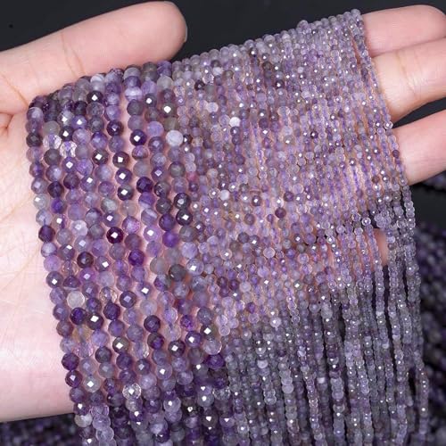 2mm 180pcs Natural Amethyst Stone Beads, Songxi Small Faceted Round Loose Gemstone for Jewelry Making, DIY Art and Craft, Bracelet Necklace (1 Strand) - color: Amethyst, size: 1.9-2.4mm