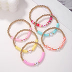 COLORFUL BLING 5-12Pcs Bohemian Love Heart Bead Bracelets for Women Vinyl Disc Heishi Surfer Stackable Stretch Bracelet Summer Beach Boho Jewelry - color: 6pcs mix