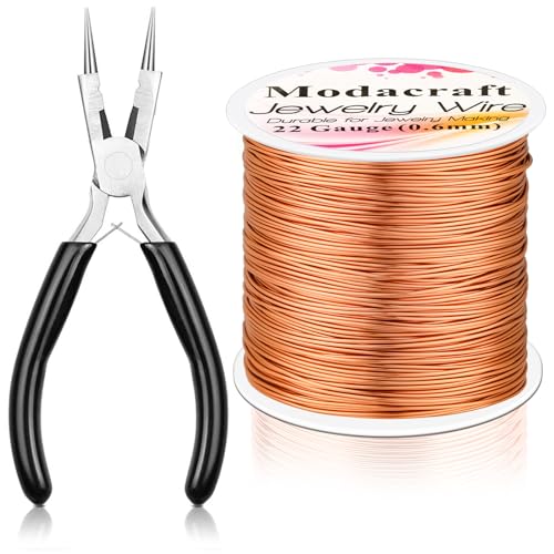 Modacraft 22 Gauge Copper Wire for Jewelry Making with 4 in 1 Plier, 164Ft/0.6mm Craft Beading Pure Bare Copper Wire for Jewelry Making Supplies and Crafting - color: Copper, size: 22 Gauge
