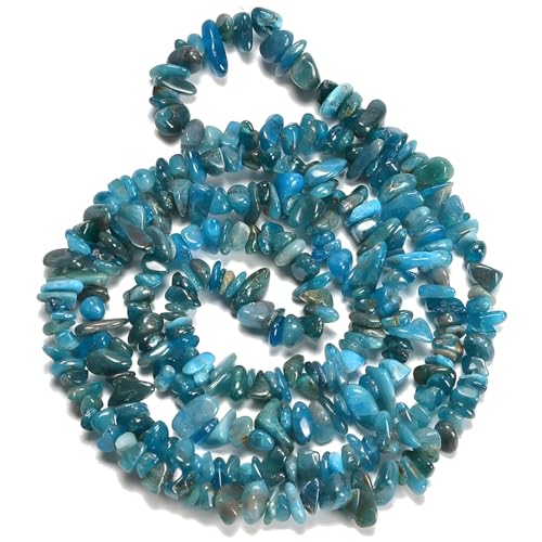 HAAMIIQII 5-8mm Natural Blue Apatite Chips Irregular Genuine Real Freeform Chip Loose Gemstone Beads Energy Healing Beads for Jewelry Making Strand 30 Inch - color: Blue Apatite