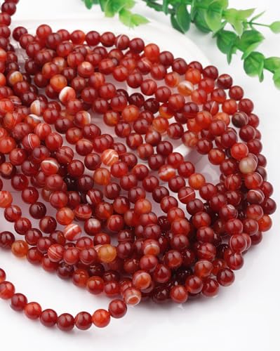 Natural Stone Beads 8mm Polished Round Smooth Gemstone Beads for Jewelry Making Supplies 15 Inch(45 Beads) (Red Stripes) - color: Red stripes-45pcs