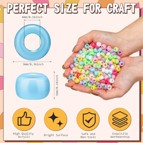 Jexine 10500 Pcs Pony Beads Bulk Plastic Beads for Bracelet Making Hair Braids DIY Necklace Jewelry Making Projects(Round,Macarons Color) - color: Macarons Color, style: Round