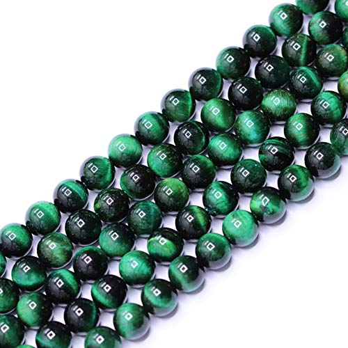 Natural Gemstone Loose Beads Smooth Round Approxi 15 inch DIY Bracelet Necklace for Jewelry Making (8mm, Green Tiger Eye) - color: Green Tiger Eye, size: 8mm