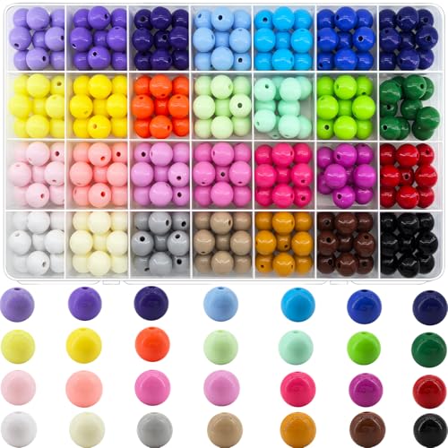 250Pcs 12mm Acrylic Round Beads for Jewelry Making, 28 Colors Rainbow Round Bead for Bracelets Making Kit Candy Color Plastic Bubble Gum Beads Pastel Loose Bead Bulk for DIY Necklace Phone Charm - color: 12mm