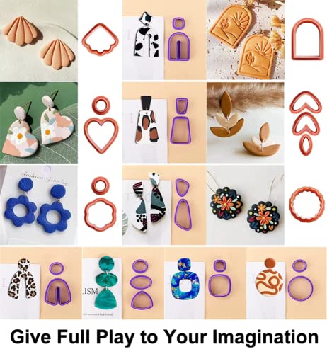 PTFJZ Polymer Clay Cutters for Earring Making - 160pcs Clay Tools Set with Earrings Accessories, 42+8pcs Different Shape Plastic Clay Cutters (Style B- Green+Purple) - color: Style B-Green+Purple