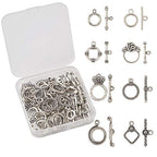 Craftdady 40 Sets Antique Silver Round Ring Toggle Clasps 8 Styles Tibetan Metal Closure End Clasps with T-Bar Connectors for Craft Bracelet Jewelry Making - color: 8 Styles,Antique Silver