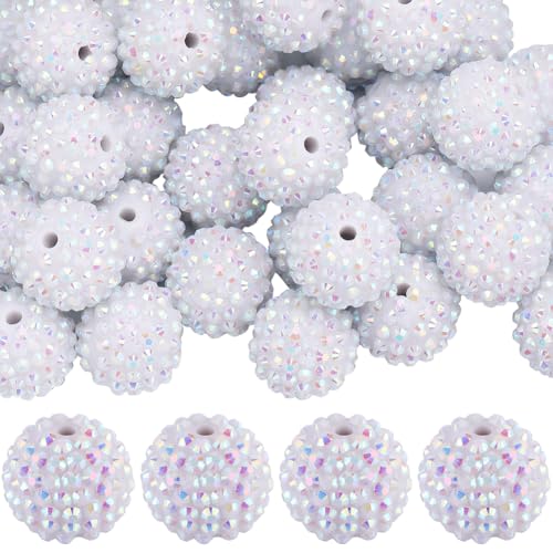 SUNNYCLUE 40Pcs Chunky Resin Rhinestone Beads 20mm White Rhinestone Round Disco Ball Bulk Chunky Bubblegum Spacer Beads for Jewelry Making Bracelet Necklace Pen Craft Supplies - color: 40pcs 20mm White Rhinestone Beads