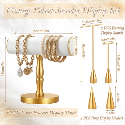 AceOrbit 7 Pcs Jewelry Display Set, Velvet Jewelry Mannequin Display, T-bar Bracelet Holder, Earring and Ring Finger Stand
