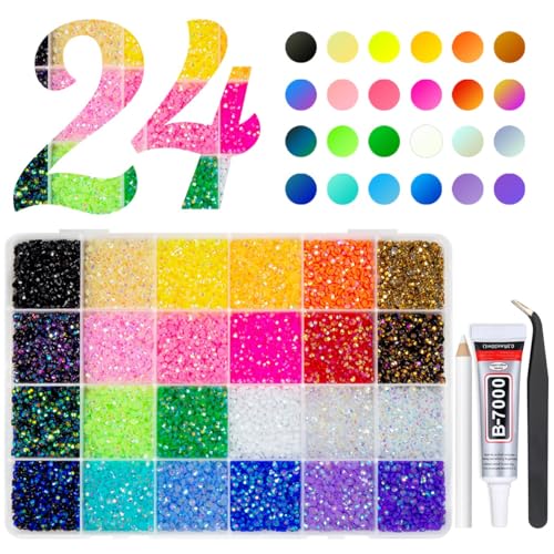 qiipii 24 Color 3mm Jelly Resin Rhinestones for Bedazzling Crafting Flatback Stones Bedazzler Kit Colorful Gems Diamonds Charms for Nails Eyes Face Makeup Tumblers Bottles DIY Crafts Shoes Phones - color: Jelly Ab Rhinestones, size: 3mm