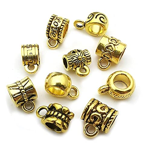 100 pcs Antique Gold Clasp Bail Beads Charms,Bail Tube Beads, Loose Spacer Bead,Bead Hanger Charm for Jewelry Making DIY Necklace Bracelet (M671) - color: M671