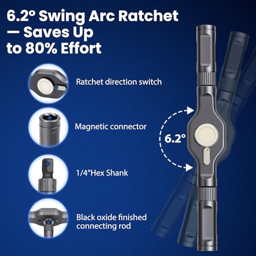 Ratcheting Screwdriver Set, 42PCS Magnetic Multi-Bit Driver with 6.2° Ratcheting Gear, T-Handle & Magnetic Booster, Extended Lever Handle, 40 S2 Steel Bits with Portable Case for Home Repair & DIY - size: 42 PCS