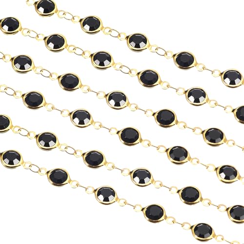 uxcell 2 Yards Black Rhinestone Chain Bulk with Gold Plated Brass Chain for Jewelry Making Craft DIY Bracelet, Necklace, Glass, Shoes, Clothes Decoration (1 Yard for Each Piece) - color: Black Gold