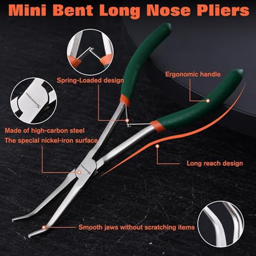 SPEEDWOX Mini Long Nose Pliers with Smooth Jaw, Bent Long Reach Needle Nose Pliers for Jewelry Making, Bending Wire and Small Object Gripping - style: Bent Long Nose Pliers Smooth Jaws