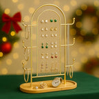 bussdis Jewelry Display Earring Stand Gold Organizer Earring StorageTree Jewelry Rack Towers with 6 Hooks 300 Stud Holes Wood Tray for Necklaces Bracelets Ring - color: Gold