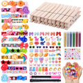 JOICEE 80PCS Cheer Pins Spirit Clips,Include 80 Natural Wooden Clothes Pins 126 Resin Animals Bows Daisy and Stickers Pen 300 Beads Pearls for Cheerleading Backpacks Ribbon Team Cheer Gifts - color: Yellow