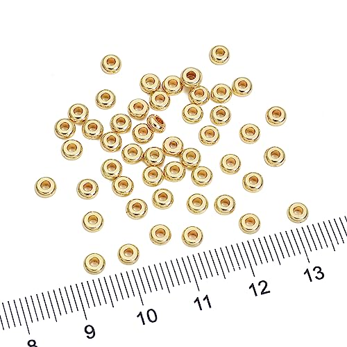 BEADIA 14K Gold Plated Roudelle Spacer Beads 4x1.8mm 50pcs for Jewelry Making Findings Non Tarnish - color: 14K Gold, size: 4x1.8mm Roudelle
