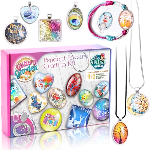 Glittery Garden Girls Jewelry Making Kit. Best Necklace Pendant & Bracelet Crafting Set with Glass Beads & Charms. Fashion Accessories, Arts Crafts Supplies. Birthday Gift - style: Jewelry Making Kit