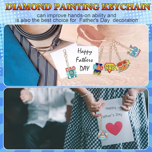 Huquary 24 Sets Father's Day Diamond Art Painting Keychains Kits 5D Dad Diamond Art Keyrings Charm Pendants for Adults Dad DIY Craft Gifts for Father's Day Daddy Birthday Party Favors Bags Decor - style: Dad