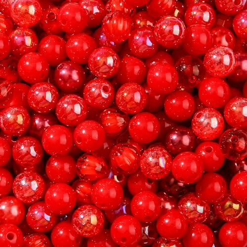 12mm Red Acrylic Beads 300pcs Focal Spacer Bead Chunk Bubblegum Beads for DIY Crafting Necklace Bracelet Jewelry Making Keychain (red) - color: red