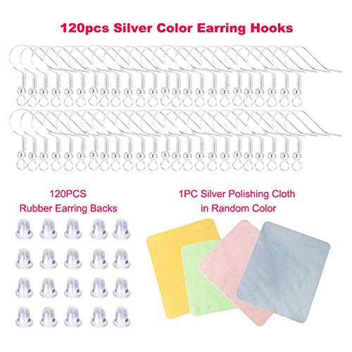 Silver Hypo-allergenic Earring Hooks - 120 Pcs /60 Pairs S925 Sterling Silver Plated Ear Wires Fish Hooks for Jewelry Making, Jewelry Findings Parts with Rubber Earring Backs Stopper for DIY Earrings - color: Regular Silver 1