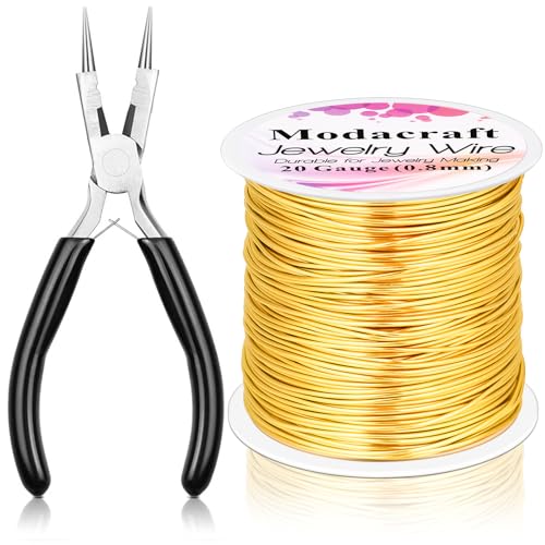 Modacraft 20 Gauge Gold Jewelry Wire & 4-in-1 Pliers Kit - 82FT Tarnish Resistant Copper Craft Wire (0.8mm) for Wire Wrapping, DIY Jewelry Making, Christmas Ornaments & Holiday Decorations - color: Gold, size: 20 Gauge