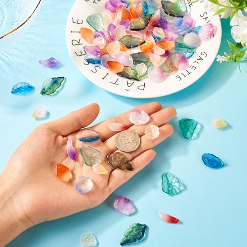 Glass Leaf Beads Crystal Glass Leaf Charms Transparent Leaves Pendants Tiny Green Leaf Bead Caps for Christmas Earring Bracelet Jewelry Making DIY Keychain Craft - color: 10 Styles-Mix