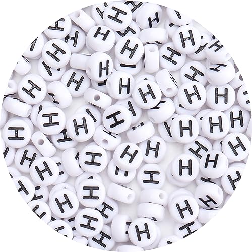 100Pcs Letter Beads 4x7mm White Round Acrylic Alphabet Beads Letter H Beads for Jewelry Making DIY Bracelets Necklaces Key Chains - color: H 100Pcs