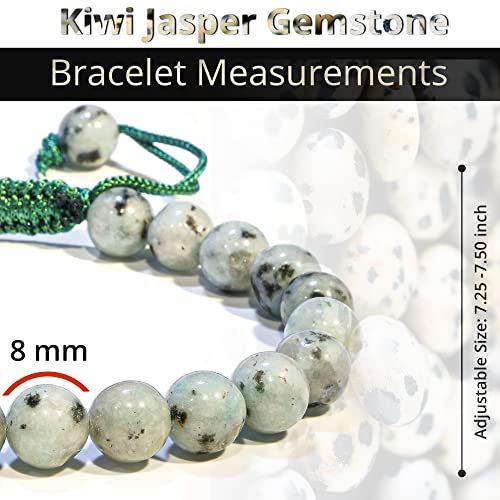 ANAYA AGATE Energy Protection Crystal Handmade Adjustable Bead Bracelet Perfect for Men, Women’s Christmas Gift - Gemstone Healing Stretch Bracelet Pulsera Para Hombre Mujer Stocking Stuffer - color: Kiwi Jasper