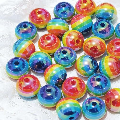 Mixed Lots Shiny AB Color Acrylic Faceted Bead DIY Beading Hairband Bracelets Necklace Craft Embelishment (Opaque Rainbow Stripe#1) - color: Opaque Rainbow Stripe#1
