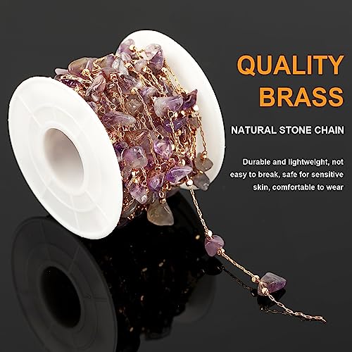 KYUNHOO 5 Meters Gold Plated Brass Chain for Jewelry Making Purple Irregular Natural Stone Crystal Necklace Chains Bulk with Jump Rings and Lobster Clasps - color: Natural Stone-Purple