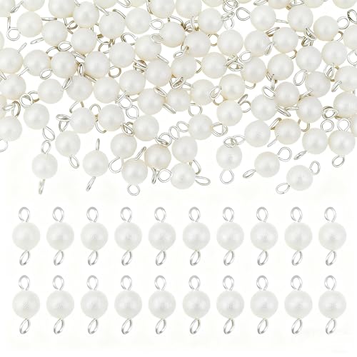 80Pcs Baroque Pearls Round Beads Double Loop Links Connectors Natural Freshwater Pearl Beads Pearl Link Connector Charm for Women DIY Jewelry Making Craft 3mm and 1.6mm Hole