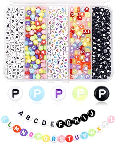 500PCS FIVEIZERO Letter P Beads, 4x7mm Colored Round Letter Beads, Acrylic Assorted Alphabet Beads for Friendship Bracelet Making and DIY Crafts - color: Letter P