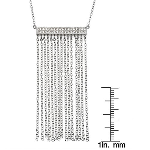 Horizontal Bar Necklace for Women, Sterling Silver or 14K Gold Plated Silver, Minimalist, CZ Diamond, Dainty Bar Pendant - Unique Jewelry Gift - style: Chain Fringe - Silver