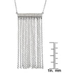 Horizontal Bar Necklace for Women, Sterling Silver or 14K Gold Plated Silver, Minimalist, CZ Diamond, Dainty Bar Pendant - Unique Jewelry Gift - style: Chain Fringe - Silver