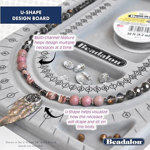 Beadalon 34" Bead Board with Case – Flocked, Anti-Roll Bead Tray with Cover – Ideal Jewelry Design Tool for Crafters, DIYers, Bracelet Making – Measurements in Inches & cm - style: U Shape - 34 inch w/case