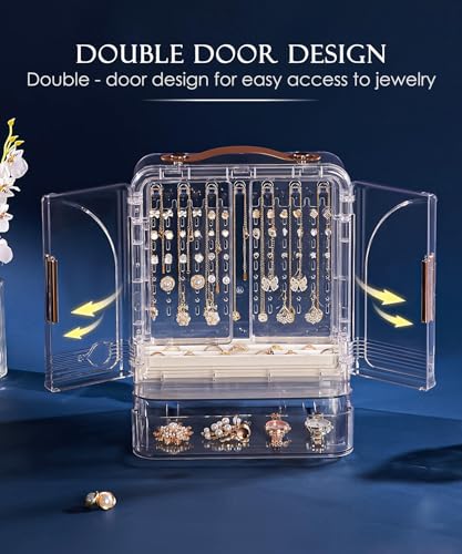 Homde Women Acrylic Jewelry Box: Clear Organizer Holder for Earring Necklace Ring - Gift for Yound Women