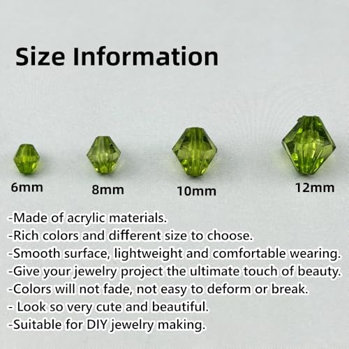 200pcs 10mm Acrylic Bicone Beads Faceted Acrylic Crystal Spacer Beads for Bracelet Necklace Earring Keychain Jewelry Making Crafts(Grass Green) - color: Grass Green, size: 10mm