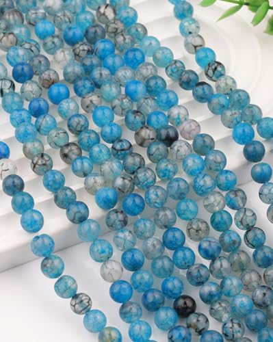 Natural Stone Beads 8mm Polished Round Smooth Gemstone Beads for Jewelry Making Supplies 15 Inch(45 Beads) (Blue-Black Dragon Pattern) - color: Blue-black dragon pattern-45pcs