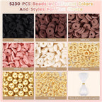 Funtopia 5200+ Pcs Brown Clay Beads Bracelet Making kit, Heishi Beads Polymer Clay Beads for Jewelry Making, Friendship Bracelet Kit with Gold Beads Charms for Girls Adults (6mm) - color: 5.Brown