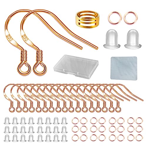 Rose Gold Earring Hooks, 240Pcs Earrings Making Kit with Hypoallergenic Ear Hooks, Jump Rings and Clear Rubber Earring Backs for DIY Jewelry Making - color: Small Rose Gold