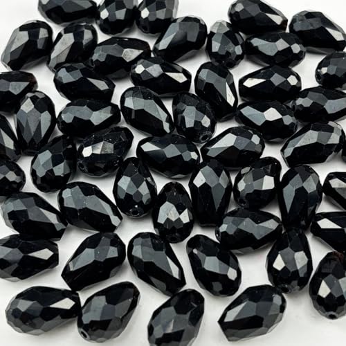 50pcs 10x15mm Teardrop Crystal Glass Beads for Jewelry Making, Faceted Vertical Hole Teardrop Glass Spacer Beads for Wind Chimes Bracelet Earring Necklace DIY Craft(Black) - color: Black, size: 10x15mm