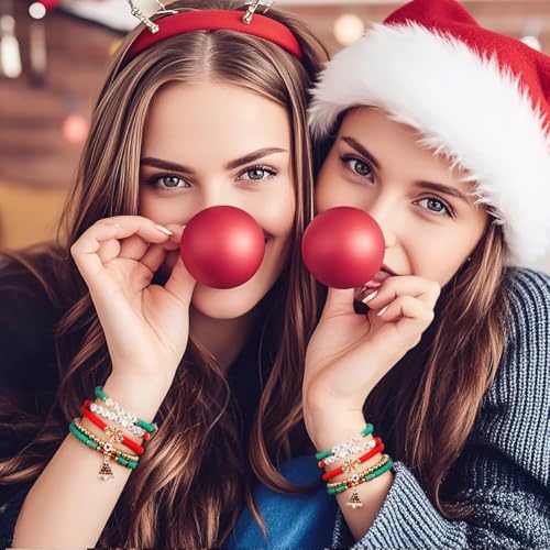 Emibele Colorful Stretch Bracelet Stack Boho Beaded Bracelet Set Heishi Surfer Bracelet Stackable Y2K Trendy Jewelry Friendship Multiple Set Women Fans - style: Red & Green 5PCS